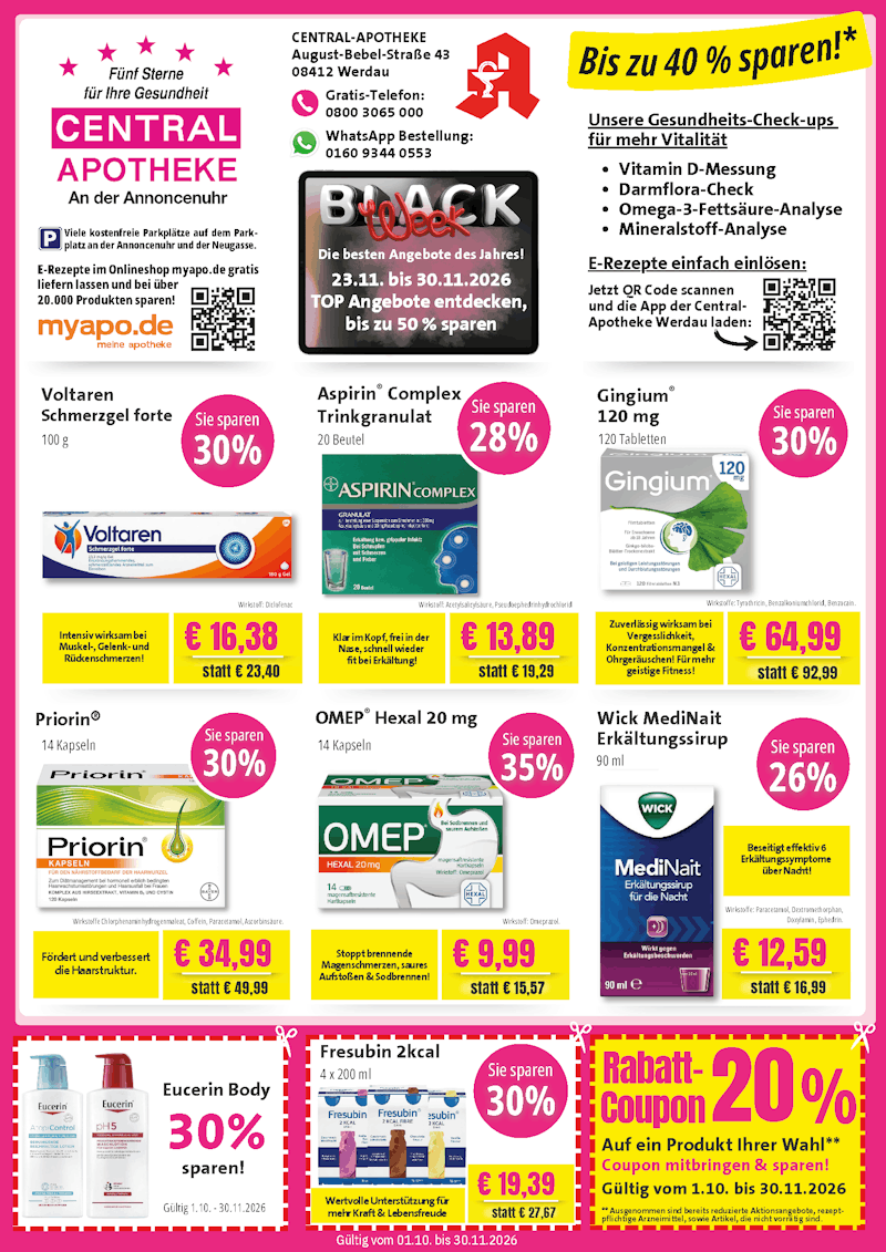 Herbst Angebote und Black Week 2026 Central Apotheke Werdau