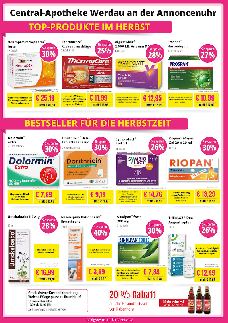 Herbst Angebote Oktober November 2026 Central Apotheke Werdau
